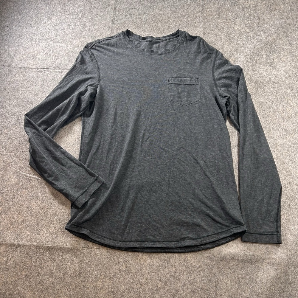 Lululemon Mens Pocket Shirt Medium Heather Gray Long Sleeve Athleisure Drop Cut